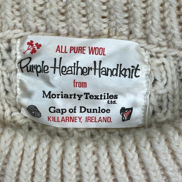 Purple Heather Irish Wool Handknit Vintage‎ Fisherman Sweater Cable Knit L/XL - Picture 4 of 4